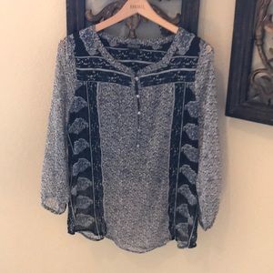 Blue, grey “boho” blouse